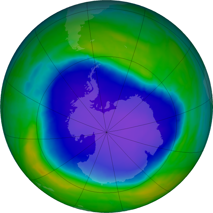 Antarctic ozone map for 30 October 2015